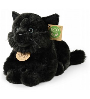 Плюшена играчка Rappa Еко приятели - Лежаща черна котка, 22 cm