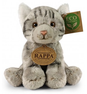 Плюшена играчка Rappa Еко приятели - Седящо сиво коте, 14 cm