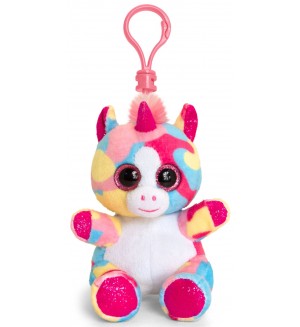 Плюшена играчка с клипс за раница Keel toys - Еднорог, шарен, 12 cm