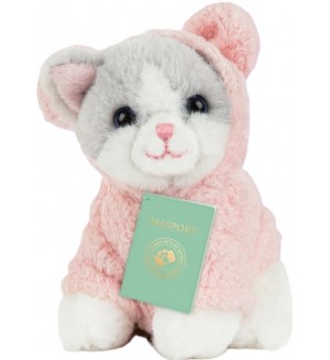 Плюшена играчка Studio Pets - Коте с куфарче, паспорт и стикери, 8 cm