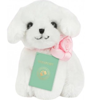 Плюшена играчка Studio Pets - Куче Флора с куфарче, паспорт и стикери, 8 cm 
