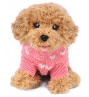 Плюшена играчка Studio Pets - Куче Пудел с блузка, Бисквитка, 23 cm