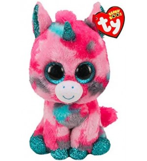 Плюшена играчка TY Toys Beanie Boos - Еднорог Gumball, Розово и сиво,  15 cm