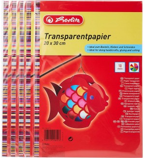 Прозрачна цветна хартия Herlitz - 10 листа, 20 х 30 cm 