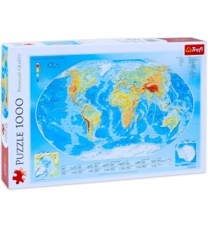 Пъзел Trefl от 1000 части - Физическа карта на света