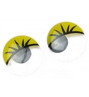 Рисувани очички с мигли за декорация Ем Арт - 15 mm,  жълти (50 бр.)