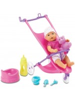 Пишкаща кукла-бебе Simba Toys New Born Baby - С количка и аксесоари, 12 cm