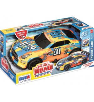 Спортна кола RS Toys - С фрикция, звуци и светлини, синьо с оранжево
