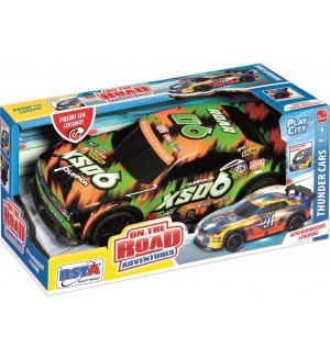 Спортна кола RS Toys - С фрикция, звуци и светлини, зелена