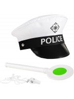 Театрален комплект Rappa - Полицай, с шапка, палка и свирка, бял Театрален комплект Rappa - Полицай, с шапка, палка и свирка, бял