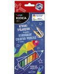 Цветни моливи Kidea - триъгълни, 12 цвята + златен и сребърен