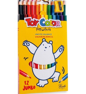 Цветни моливи Toy Color - Jumbo, с острилка, 12 цвята