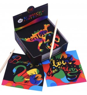 Творчески комплект Jarmelo - Цветни скреч картинки, 130 броя Творчески комплект Jarmelo - Цветни скреч картинки, 130 броя