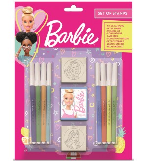 Комплект флумастери Multiprint Barbie - 8 броя, с 2 печата