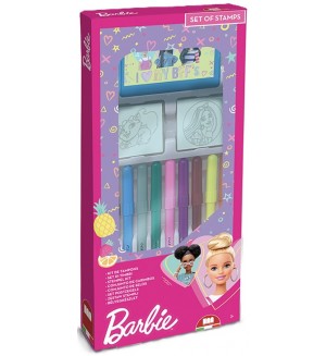Комплект флумастери Multiprint Barbie - 9 броя, с 2 печата