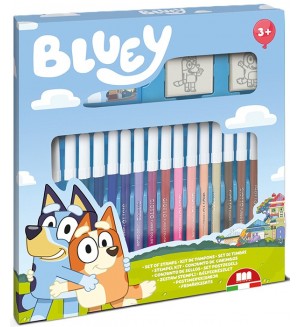 Комплект флумастери Multiprint Bluey - 18 броя, с 2 печата