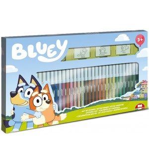 Комплект флумастери Multiprint Bluey - 36 броя, с 3 печата