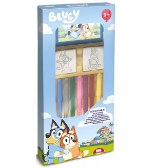 Комплект флумастери Multiprint Bluey - 9 броя, с 2 печата