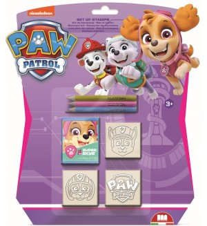 Комплект моливи Multiprint Paw Patrol - 3 броя, с 3 печата, лилав