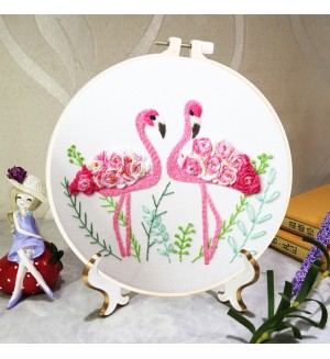 Творчески комплект за бродиране Ем Арт - Двойка фламинго, 20 x 20 cm