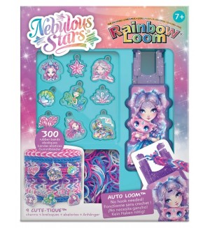 Творчески комплект за изработка на гривни Nebulous Stars - Rainbow Loom, 300 ластика и 9 талисмана