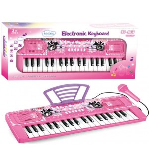 Йоника с микрофон Raya Toys - розова, 37 клавиша